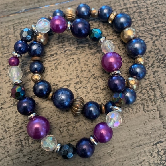 Homemade Stretch Beaded Bracelets, 7.5” Colorful beads, Set of 2 New Bracelets - Picture 1 of 3